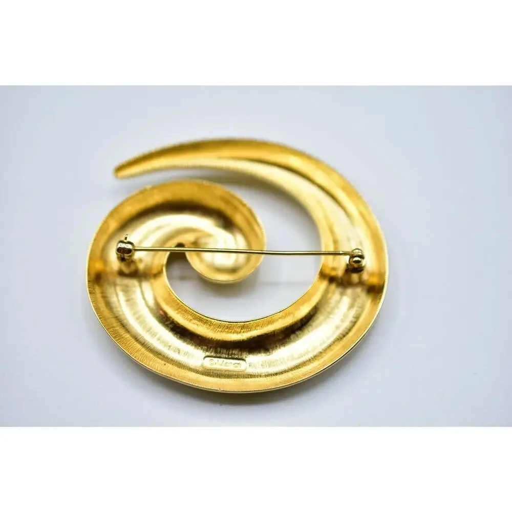 Monet Vintage Brooch Pin Chunky Swirl Gold Tone Abstract Bold Signed 1970s Bin5
